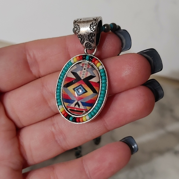 Seed Bead Tribal Print Necklace - Picture 3 of 5